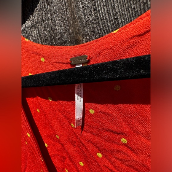 Free People All Yours Polka Dot V Neck Mini Dress in Red with Bow Detail - Picture 14 of 15